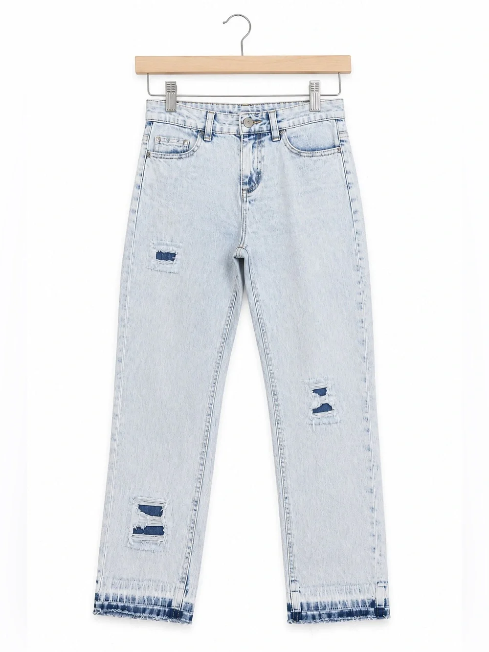 Justice Girls Jeans Sz 14S High Rise Straight Acid Washed Distressed Ripped‎ NEW